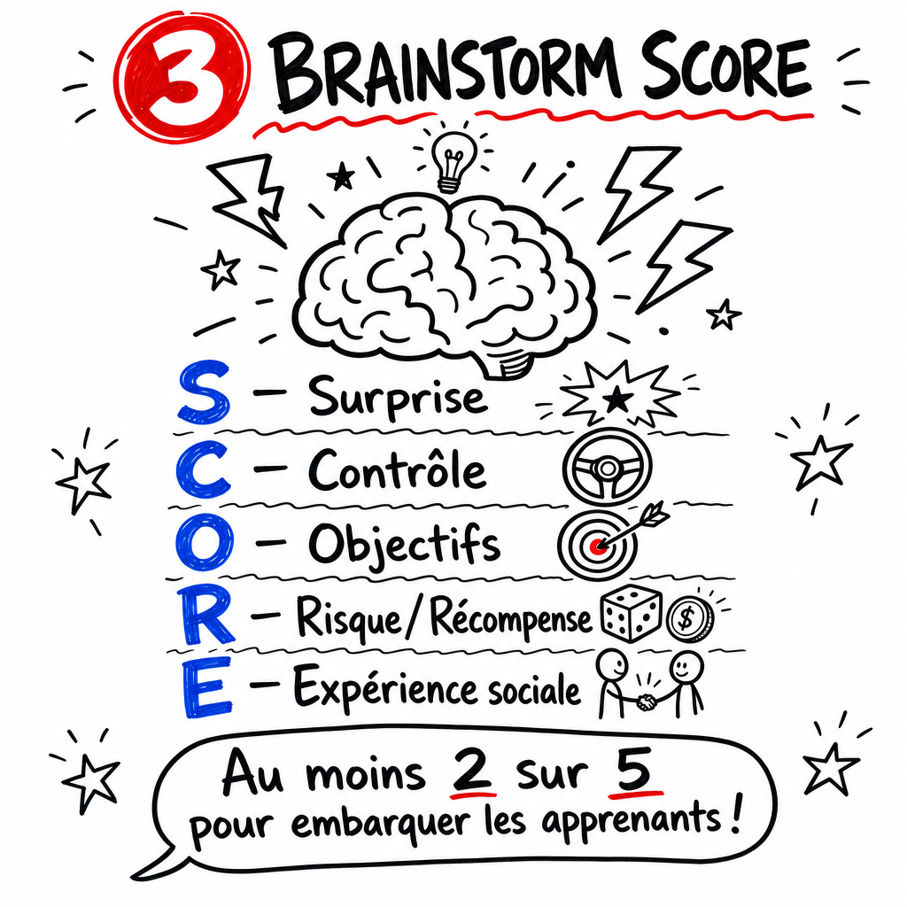 Étape 3 pour ludifier une activité: faire un Brainstorm SCORE